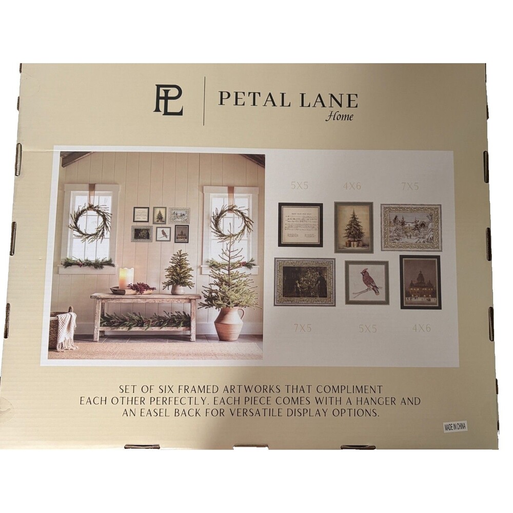 New Petal Lane Home Christmas Set Of 6 Framed Artwork Christmas Theme - Rare - Picture 2 of 11